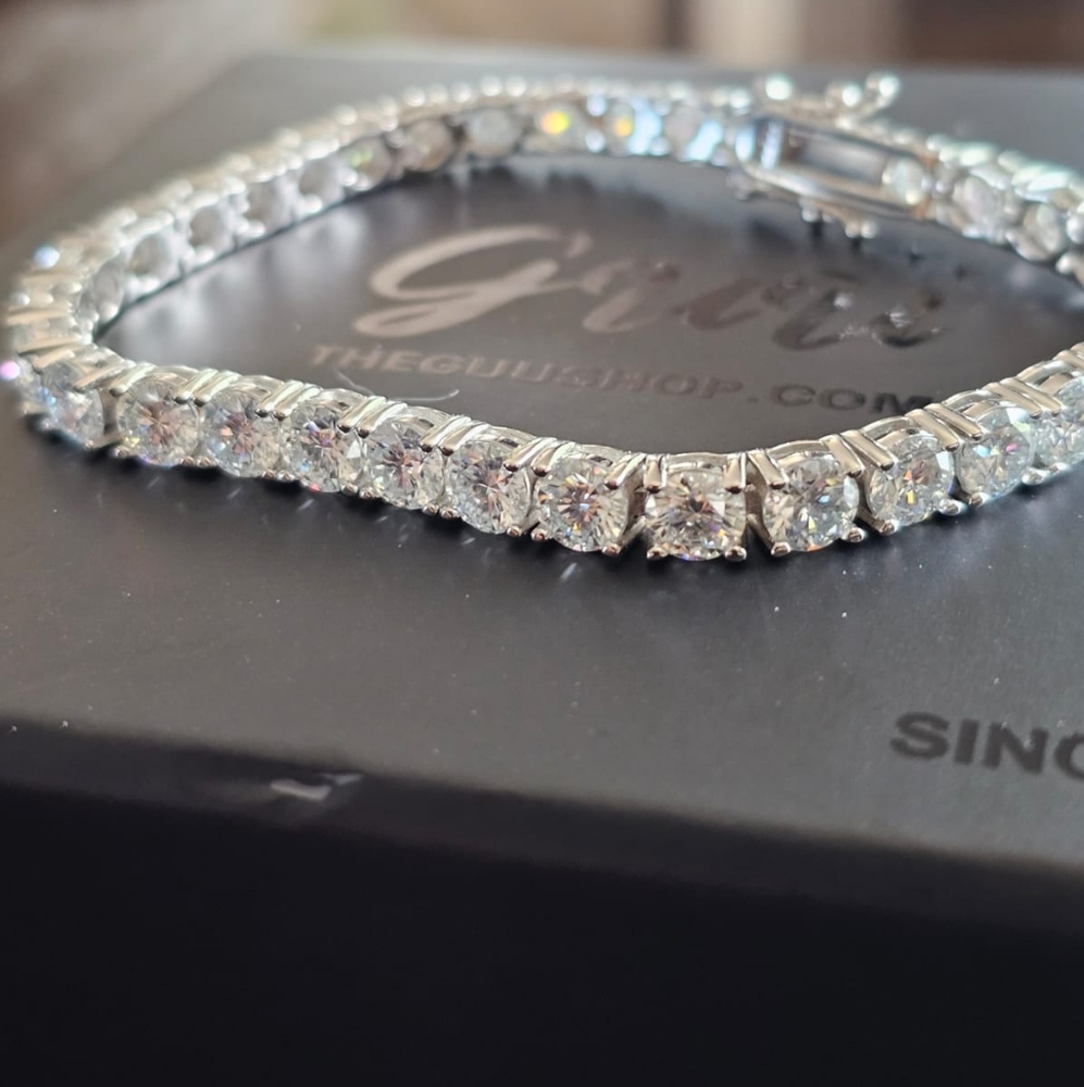 VVS MOISSANITE TENNIS BRACELET  WHITE GOLD PLATED 4MM 925 S